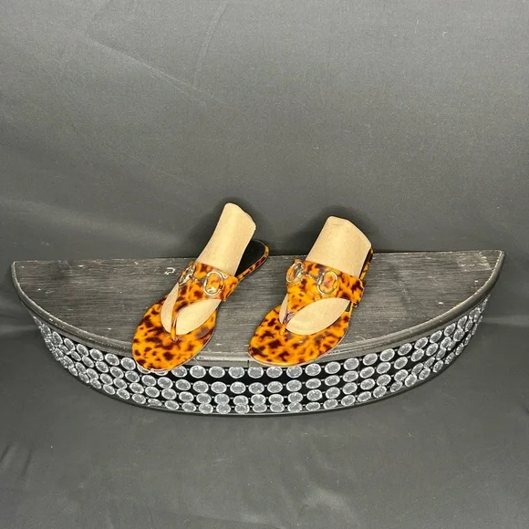 Gucci Tortoise Shell Patent Leather Horsebit Thong Sandals, Size 9 - Picture 6 of 11